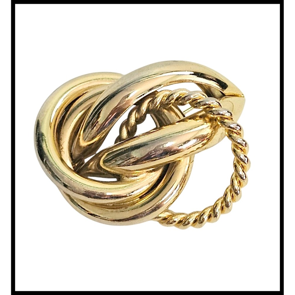 Vintage Gold Tone Brooch‎ Love Knot Pin Twisted Rope Accent Statement Jewelry